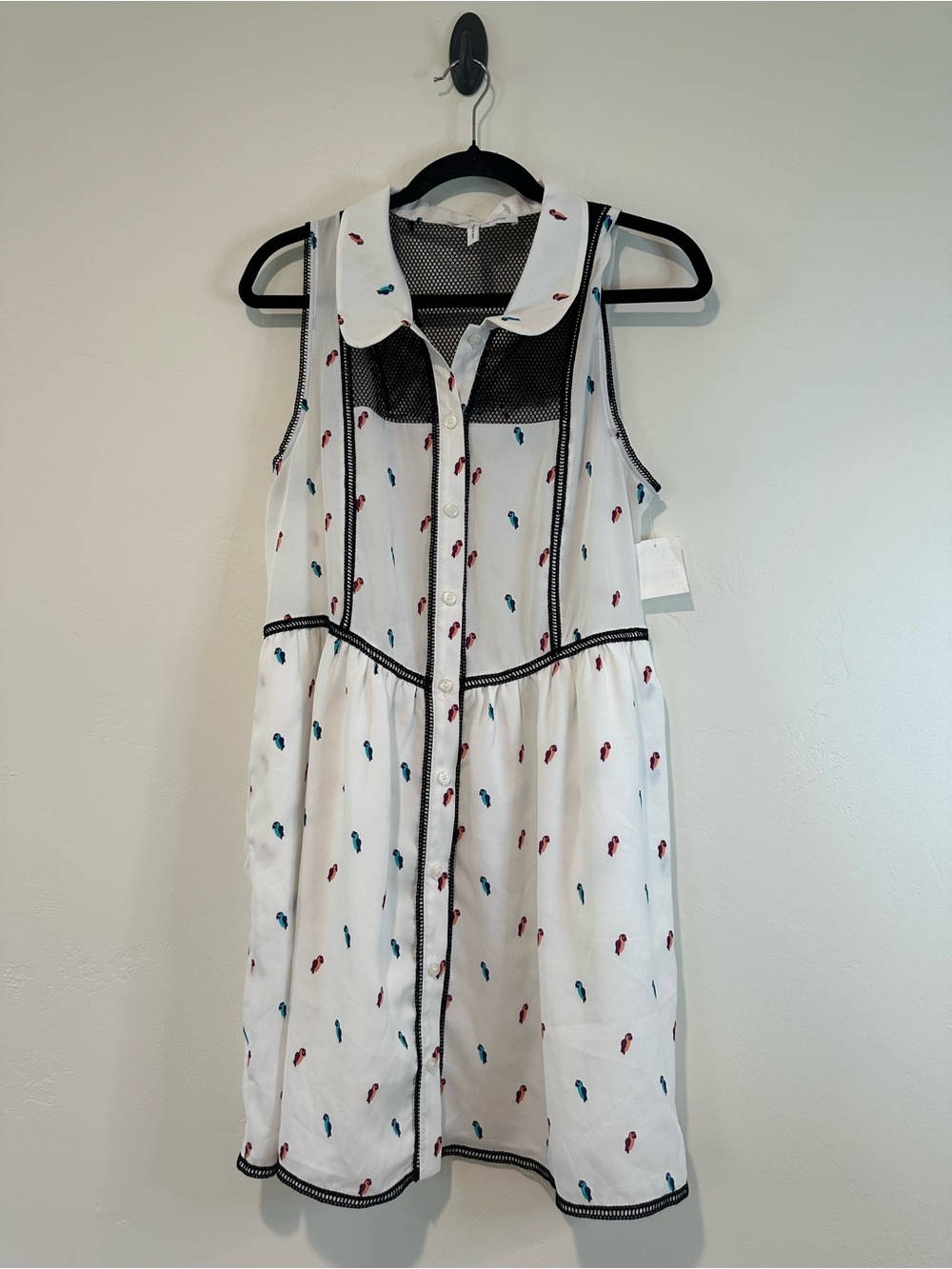 BCBGeneration Bird Print Mesh Collar Fit & Flare Mini Dress NWT Medium - Picture 3 of 9